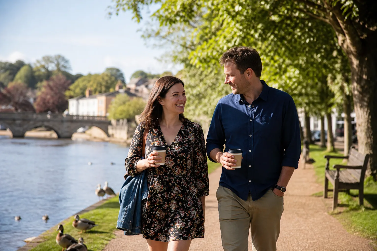 Two people enjoying a relaxed coffee date in Buckinghamshire