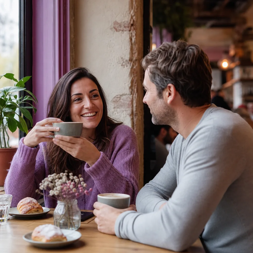 A couple having coffee near the historic centre of Old Amersham